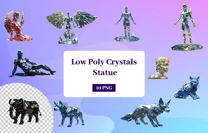 Low Poly Crystal Statue 3D Elements